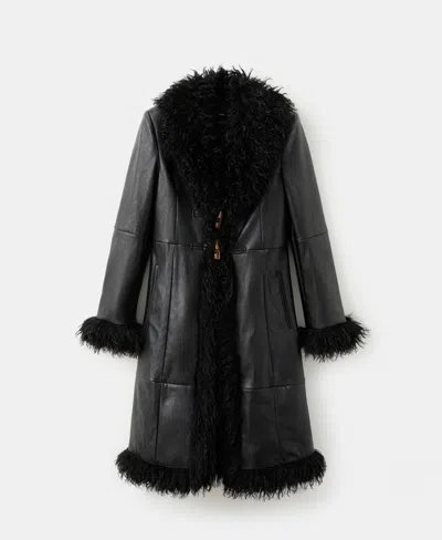Mango Women's Fur Trim Faux-leather Coat In Black