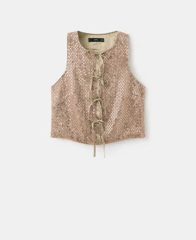 Mango Sequin Bow Top In Brown