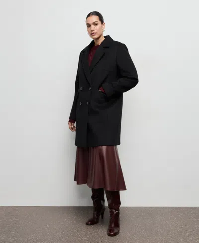 Mango Double-breasted Wool Blend Coat In Black