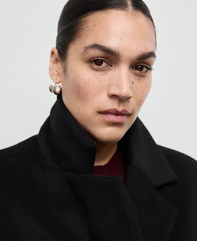 Mango Double-breasted Wool Blend Coat In Black