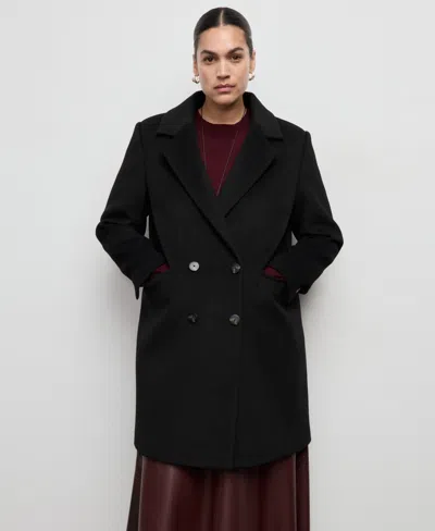 Mango Double-breasted Wool Blend Coat In Black