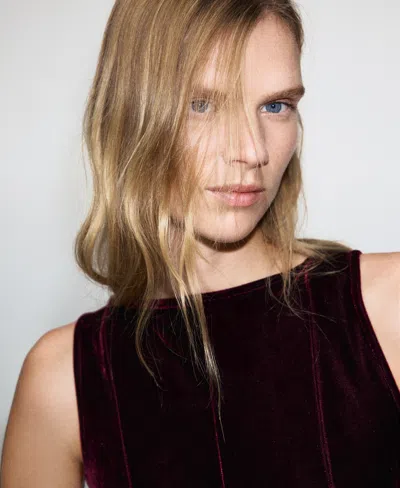 Mango Sleeveless Velvet Minidress In Burgundy