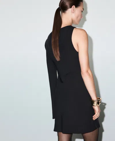 Mango Asymmetrical Sleeve Dress In Black