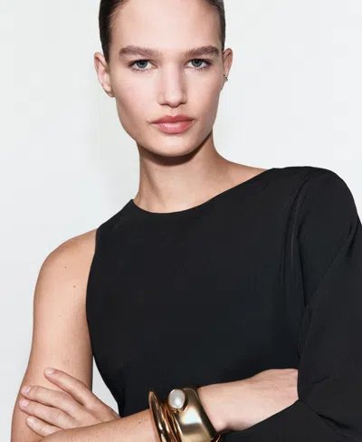 Mango Asymmetrical Sleeve Dress In Black