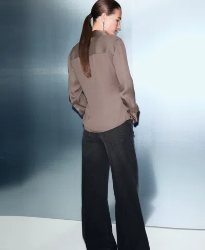 Mango Women's Cross-over Satin Blouse In Brown