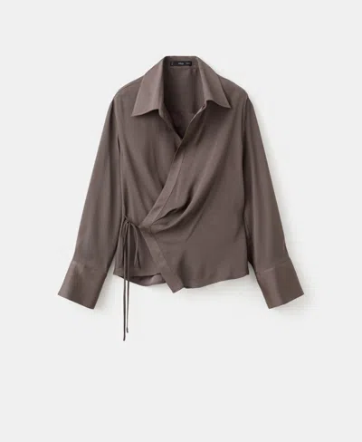 Mango Women's Cross-over Satin Blouse In Brown