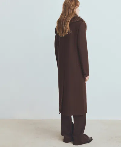 Mango Lips Wool Blend Coat With Faux Fur Collar In Brown