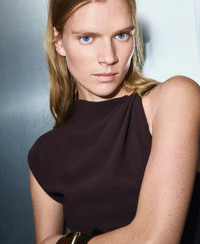 Mango Ruched Asymmetric Top In Burgundy