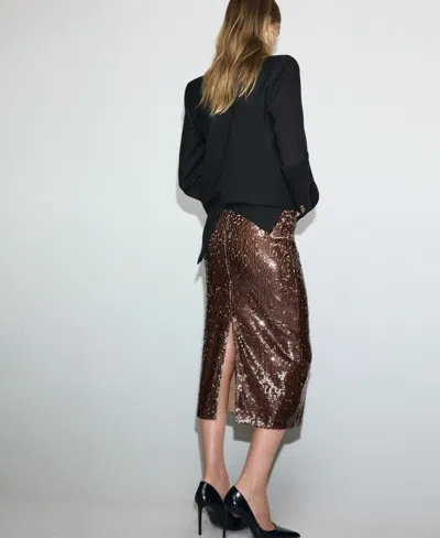 Mango Sequin Midi Skirt Medium Brown In Brown