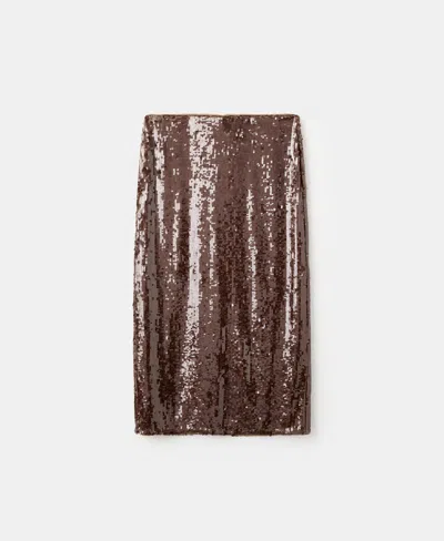 Mango Sequin Midi Skirt Medium Brown In Brown