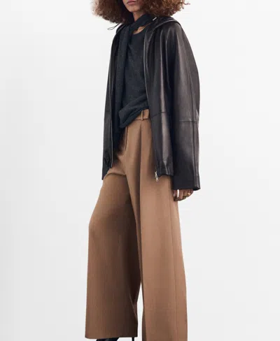 Mango Pleated Straight Leg Pants In Brown