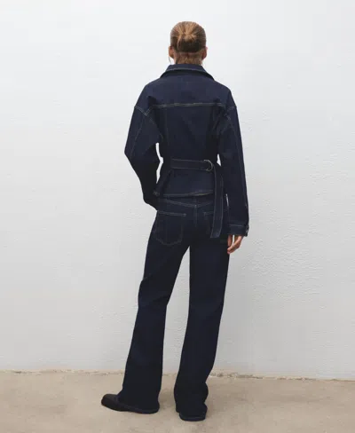 Mango Drawstring Closure Flare Leg Jeans In Blue