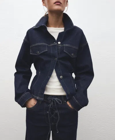 Mango Drawstring Closure Flare Leg Jeans In Blue