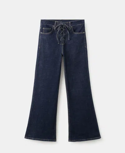 Mango Drawstring Closure Flare Leg Jeans In Blue