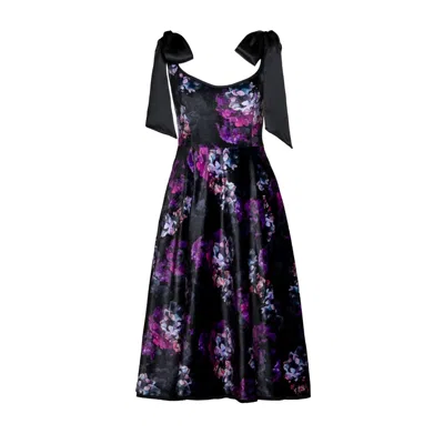 Rainsisters Women's Black / Purple Velvet Dress With Tie Straps: Hortense In Love In Multi