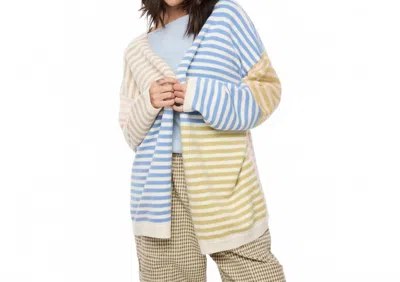 Wishlist Striped Sweater Cardigan In Taupe/blue In Blue