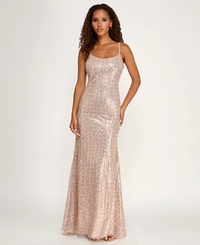 Emerald Sundae Juniors' Sequin Scoop Neck Gown In Gold