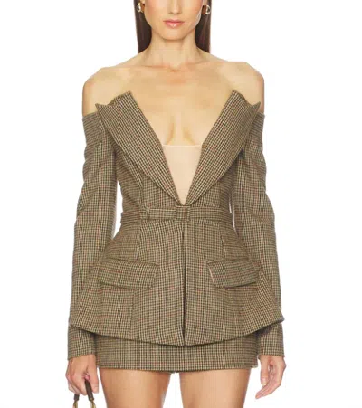 Sans Faff Delaney Off Shoulder Blazer In Houndstooth In Multi