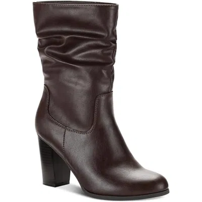 Style & Co Saraa Slouch Boot Women Brown Block Heel Mid-calf Booties Lion212 In Brown