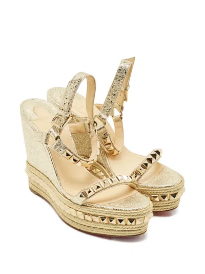 Pre-owned Christian Louboutin Cataclou Studded Wedge Sandals In Gold