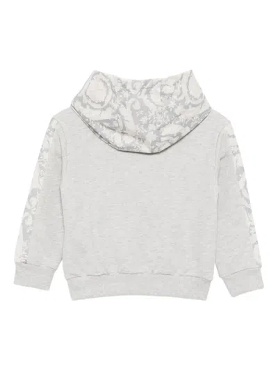 Versace Floral-print Hoodie In Gray