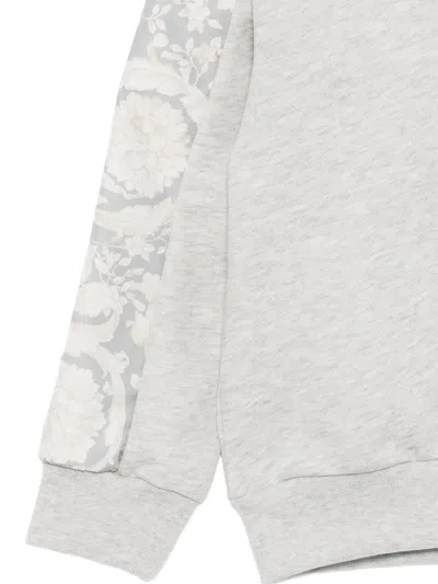 Versace Floral-print Hoodie In Gray