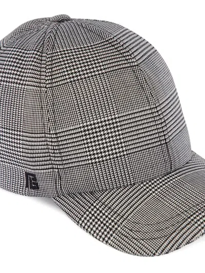 Balmain Checked Cap In Gray