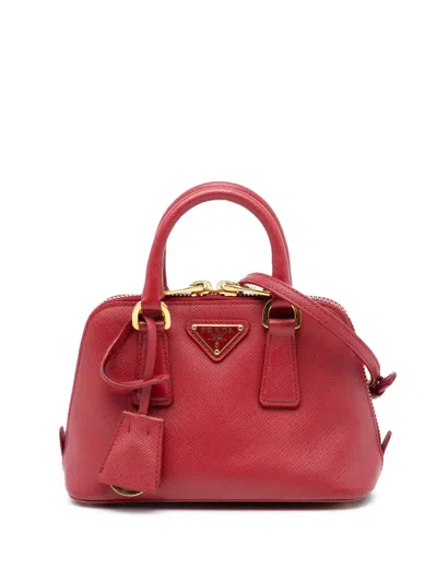 Pre-owned Prada 2000-2013 Mini Saffiano Lux Promenade Satchel In Red