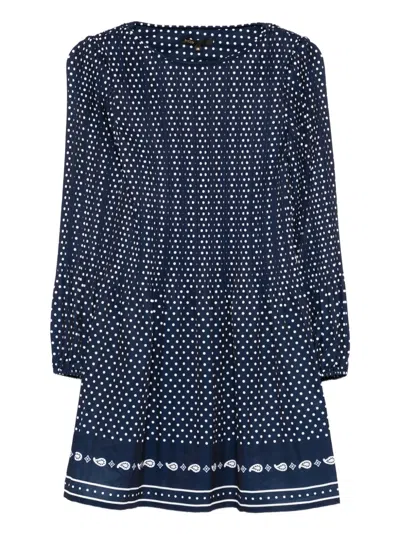 Maje Womens Navy Polka Dot Bandana Patterned Pleated Chiffon Midi Dress In Blue