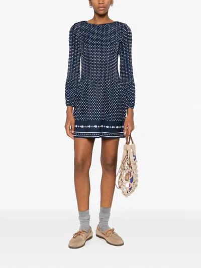 Maje Womens Navy Polka Dot Bandana Patterned Pleated Chiffon Midi Dress In Blue