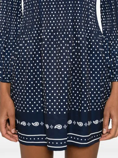 Maje Womens Navy Polka Dot Bandana Patterned Pleated Chiffon Midi Dress In Blue