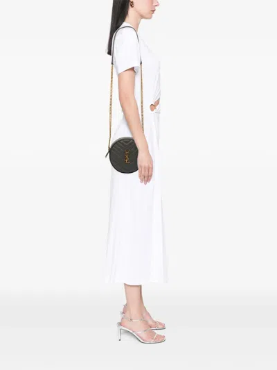 Pre-owned Saint Laurent 2020 Grain De Poudre Chevron Round Vinyle Camera Bag Crossbody Bag In Gray