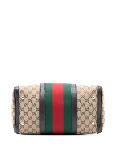 Pre-owned Gucci 2016-2025 Medium Gg Canvas Web Joy Boston Bag Satchel In Brown