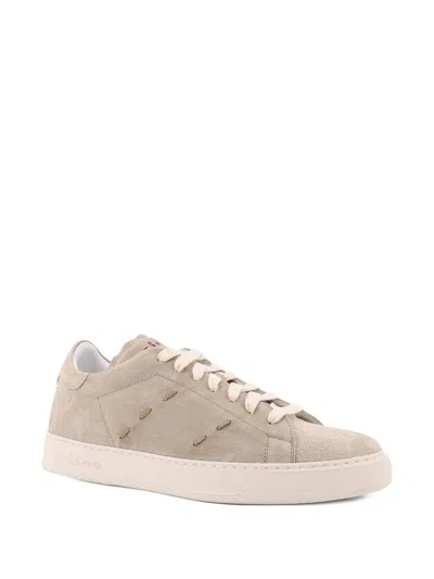 Kiton Leather Sneaker In Neutral
