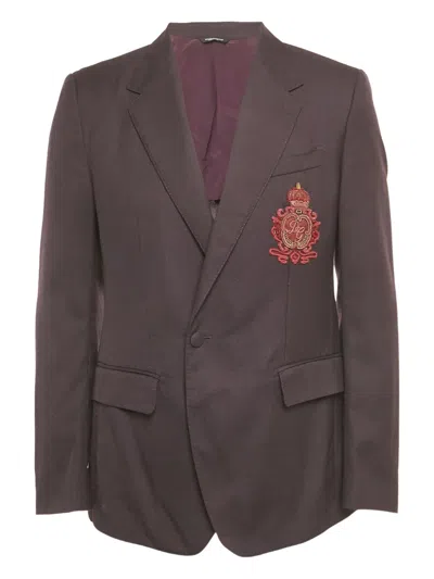 Pre-owned Dolce & Gabbana Crest-appliqué Blazer In Purple
