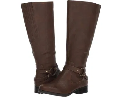 Lifestride X-felicity Riding Boots Womens Dark Tan Leather Mid-calf Lion144 In Brown