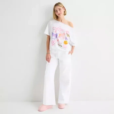 Grayson Threads, The Label Womens Juniors Straight Mid Rise Hello Kitty Pull-on Pant In White