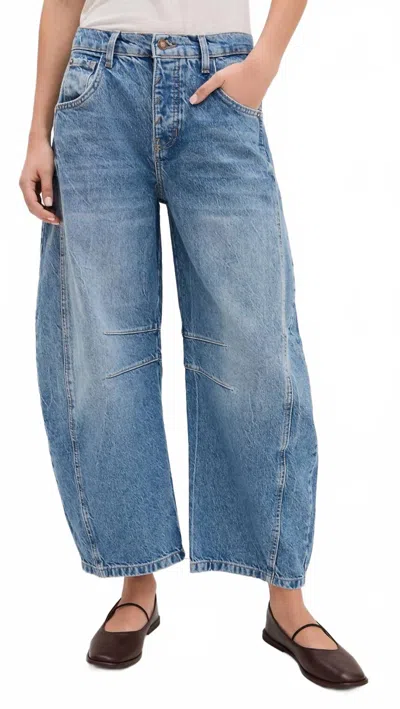 Free People Good Luck Mid-rise Barrel Jeans In Ultra Light Beam In Blue