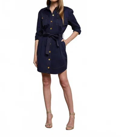 L'agence Velma Belted Shirt Mini Dress In Navy In Blue