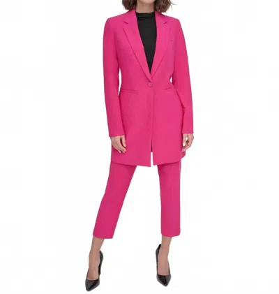 Dkny Notched Collar One-button Longline Blazer In Wild Berry In Pink