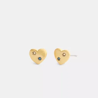 Coach Outlet Heart With Stones Stud Earrings In Gold