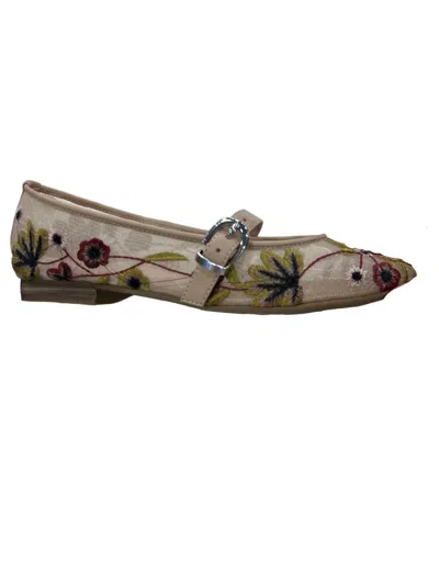 Mia Shoes Women's Lyon Embroidered Ballet Flat In Apricot In Multi