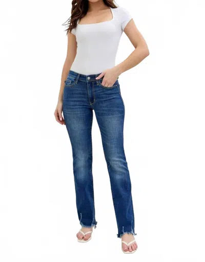 Judy Blue Mid Rise Non Distressed Hem Bootcut Jeans In Denim In Blue