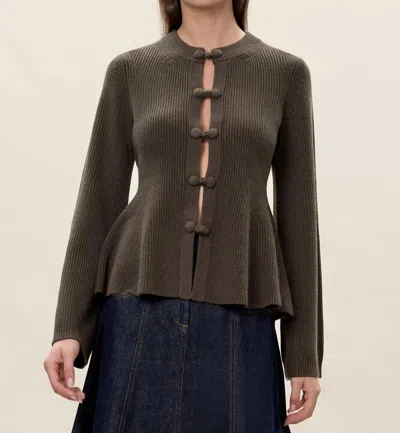 Rebecca Taylor Rhea Knit Peplum Cardigan In Olive In Brown