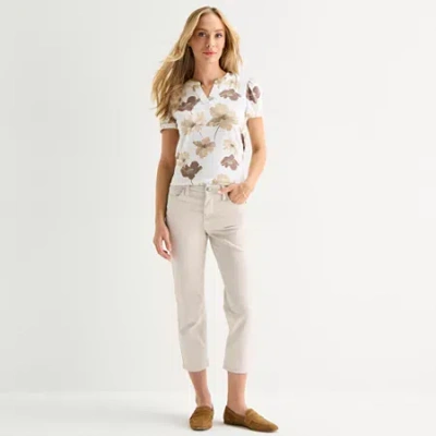 Liz Claiborne Womens Petite Ankle High Rise Ankle Pant In Animal Print