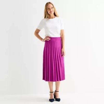 Liz Claiborne Womens Midi Pleated Skirt In Purple