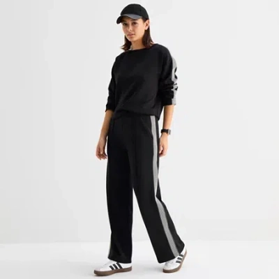 Stylus Womens Wide Leg High Rise Track Pant In Black