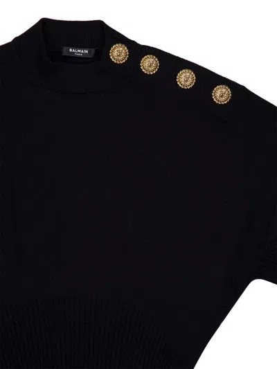 Balmain Flared Knitted Mini Dress In Black