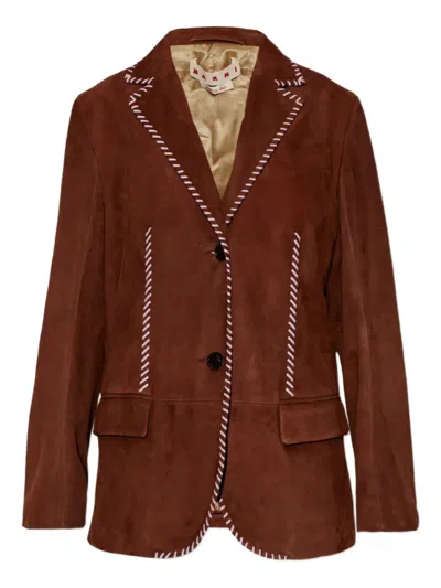Marni Single-breasted Leather Jacket In Brown