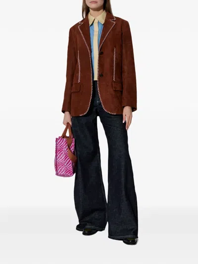 Marni Single-breasted Leather Jacket In Brown